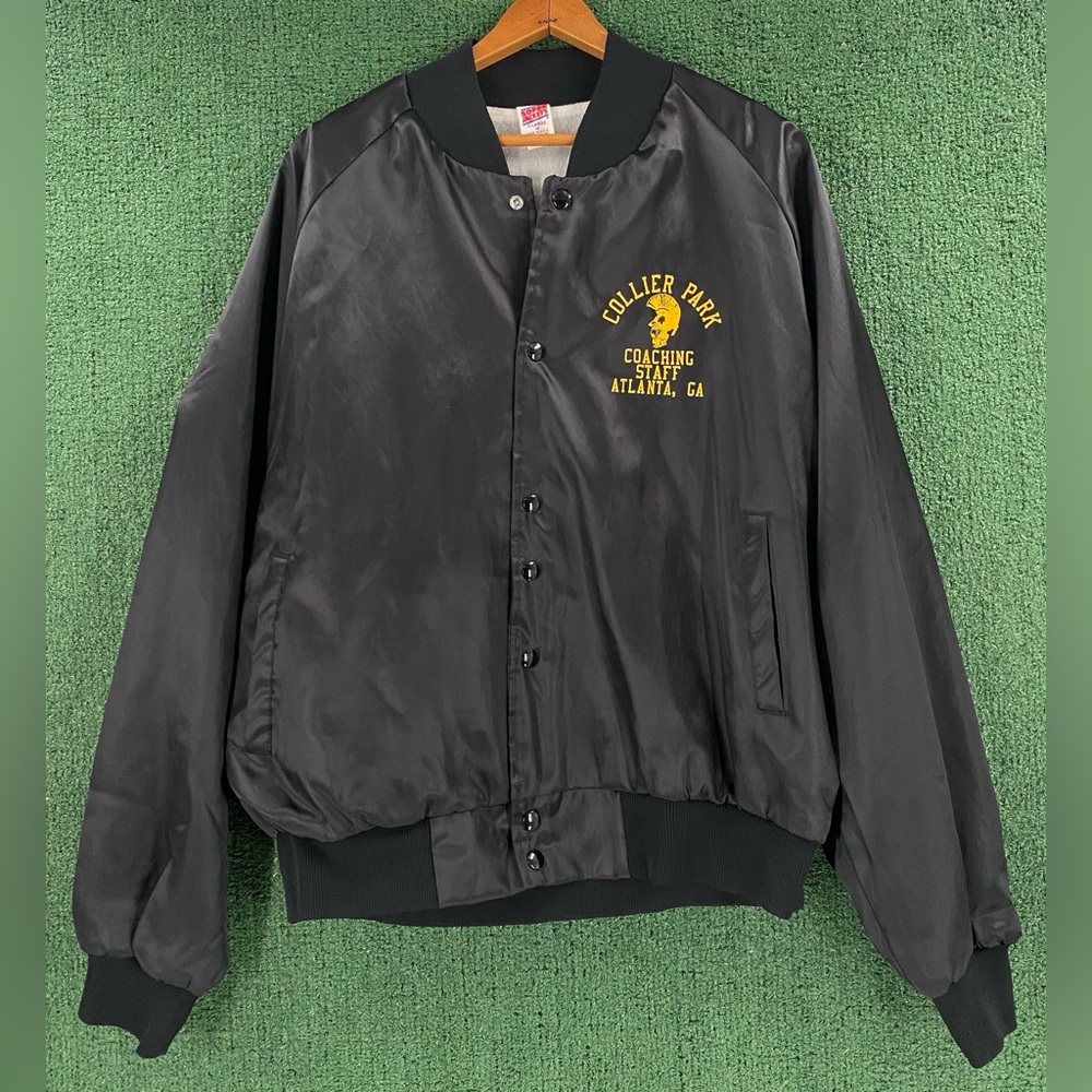 Vintage 90’s Soffe Atlanta GA Collier Park Coach Satin Snap Lined Jacket Mens XL